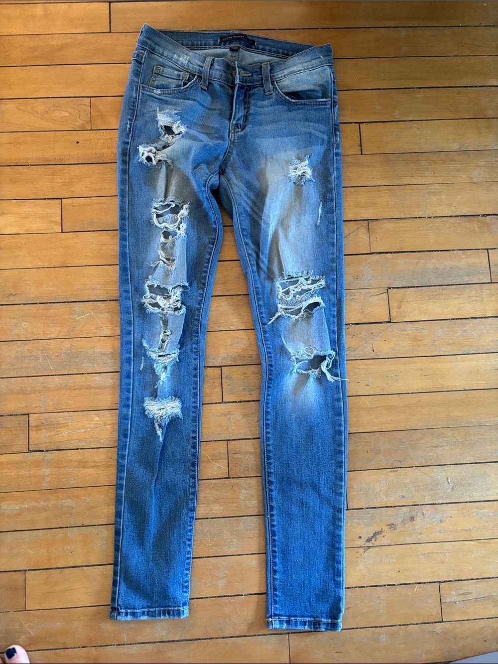 Flying Monkey Distressed Mid Rise Skinny Denim Jeans